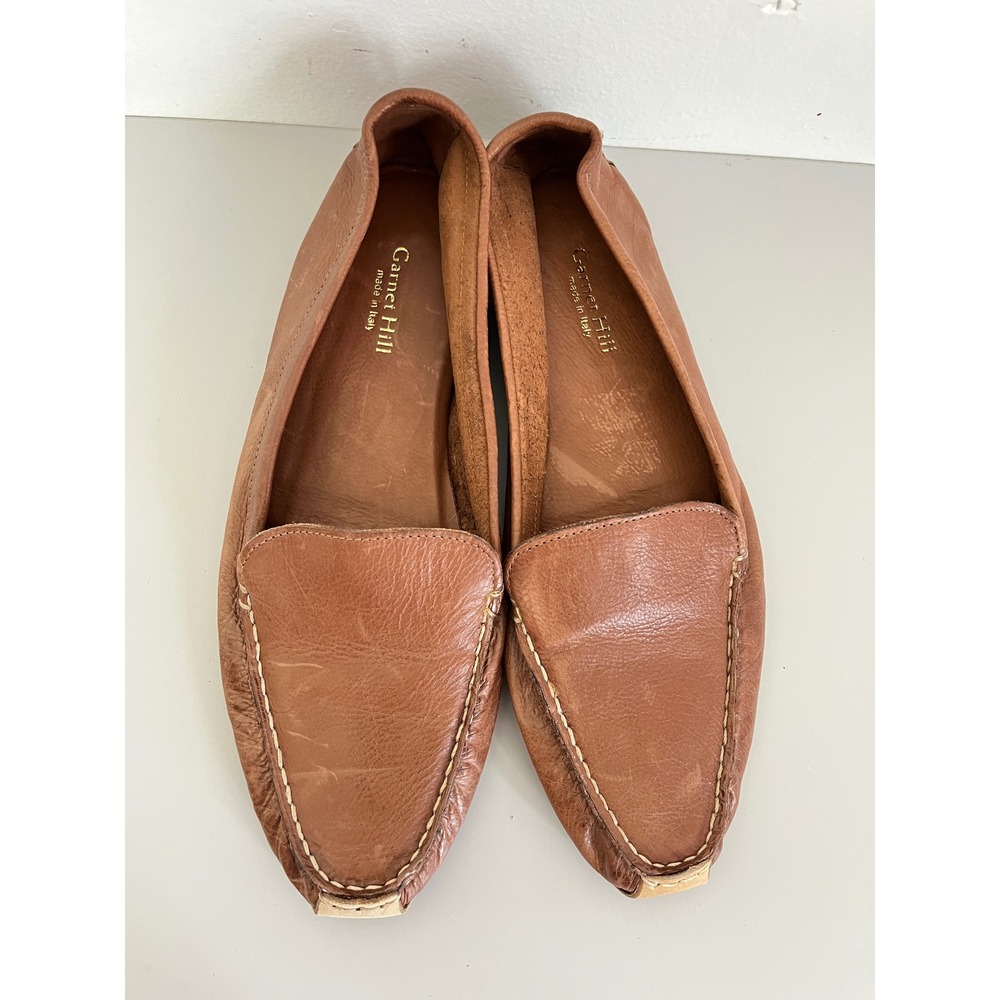 Garnet Hill Loafers Womens 9 Brown Leather Made in Italy Pointed‎ Toe Flats